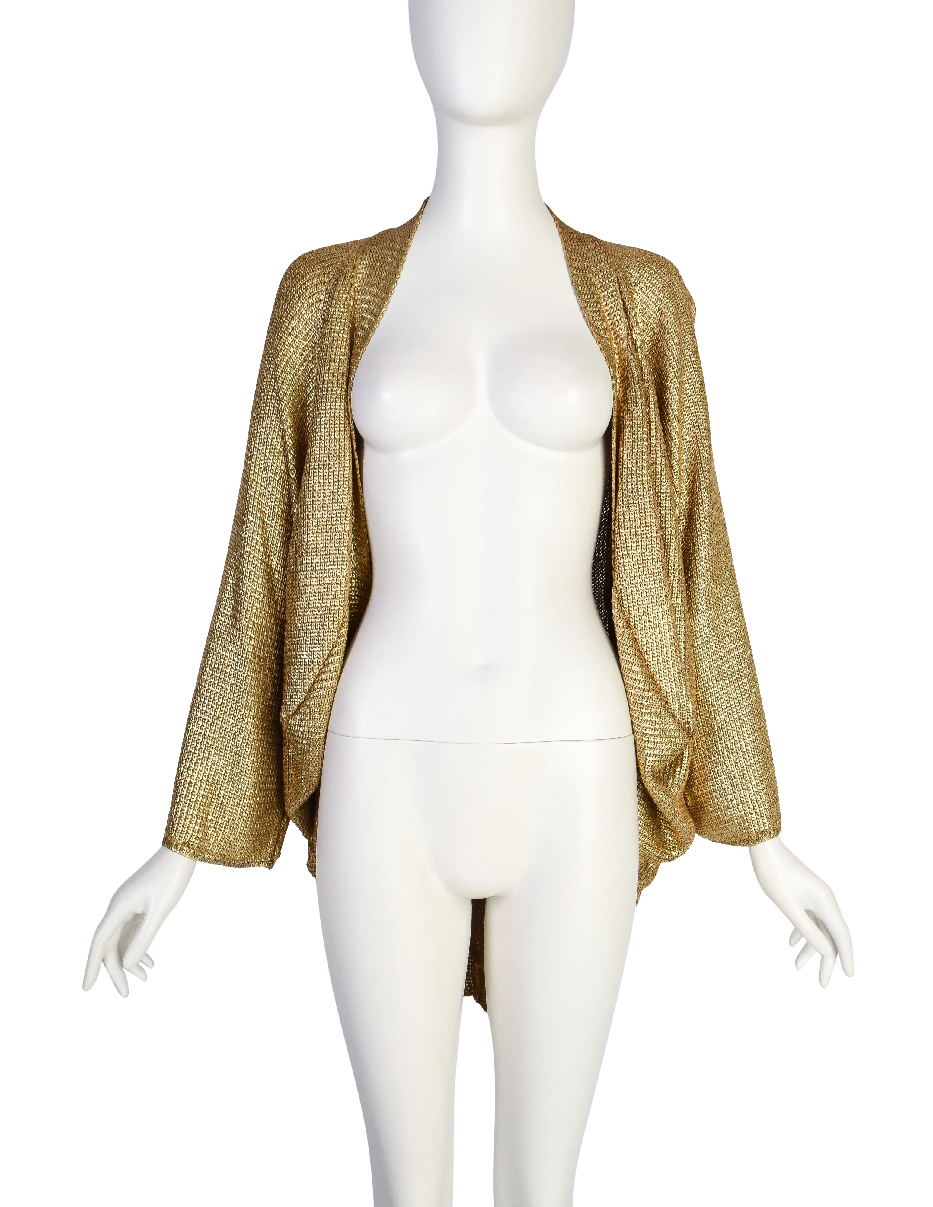 Gianfranco Ferre Vintage Draping Metallic Gold Knit Cardigan Sweater