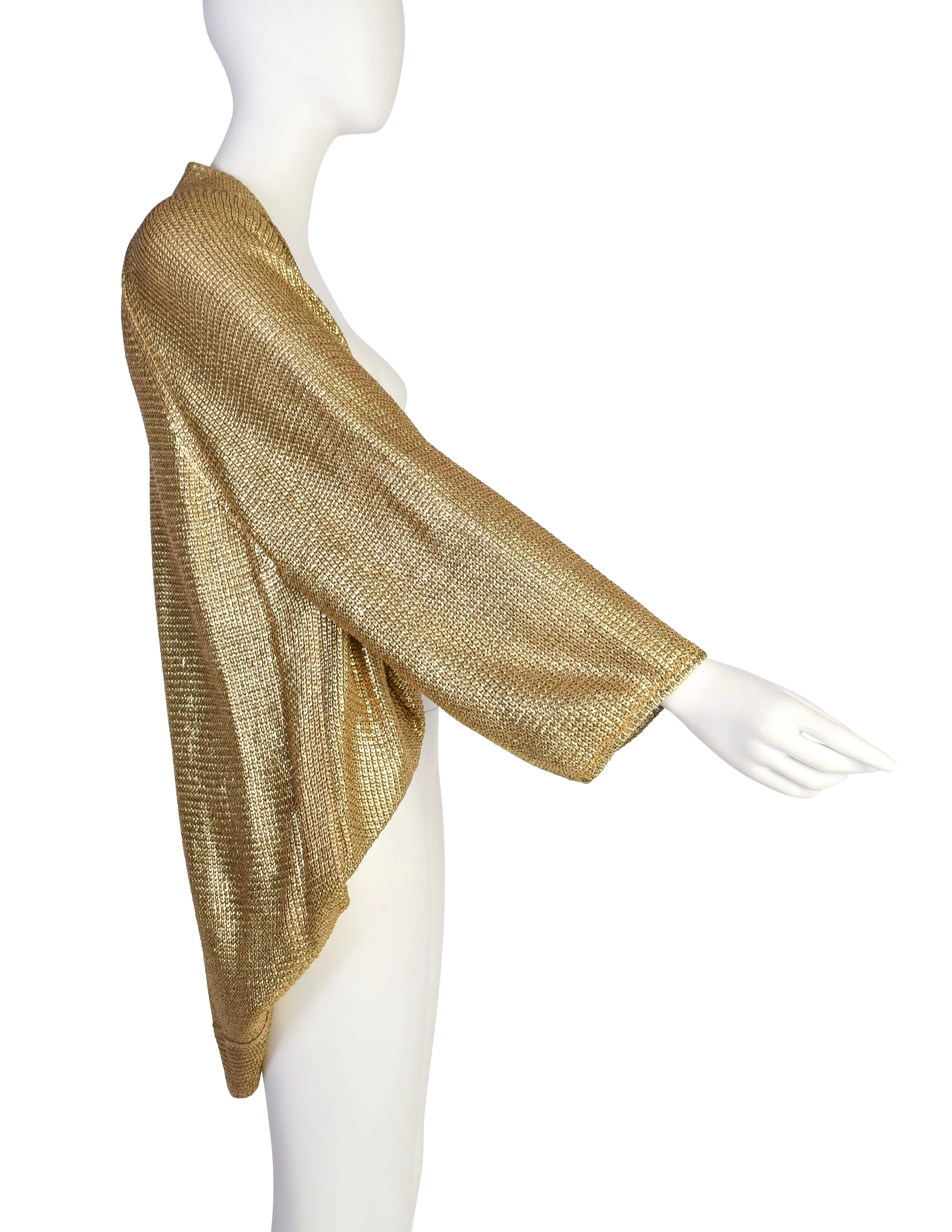 Gianfranco Ferre Vintage Draping Metallic Gold Knit Cardigan Sweater