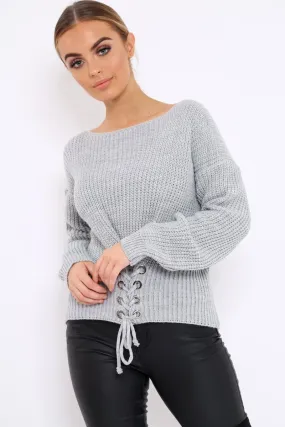 Grey Chunky Knit Corset Waist Knitted Jumper - Mikayla