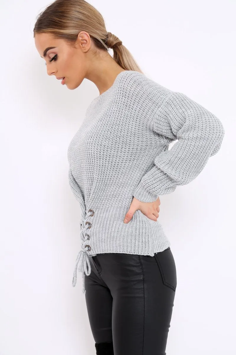 Grey Chunky Knit Corset Waist Knitted Jumper - Mikayla