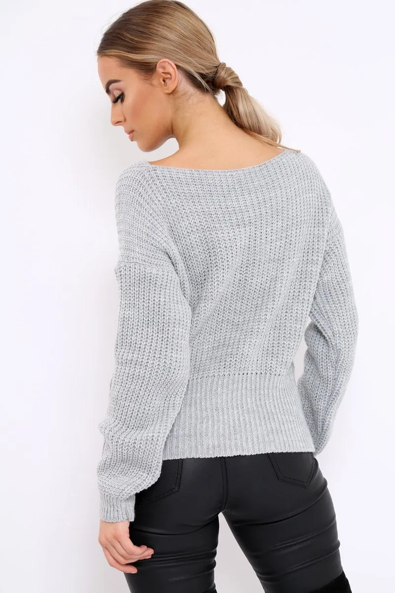 Grey Chunky Knit Corset Waist Knitted Jumper - Mikayla