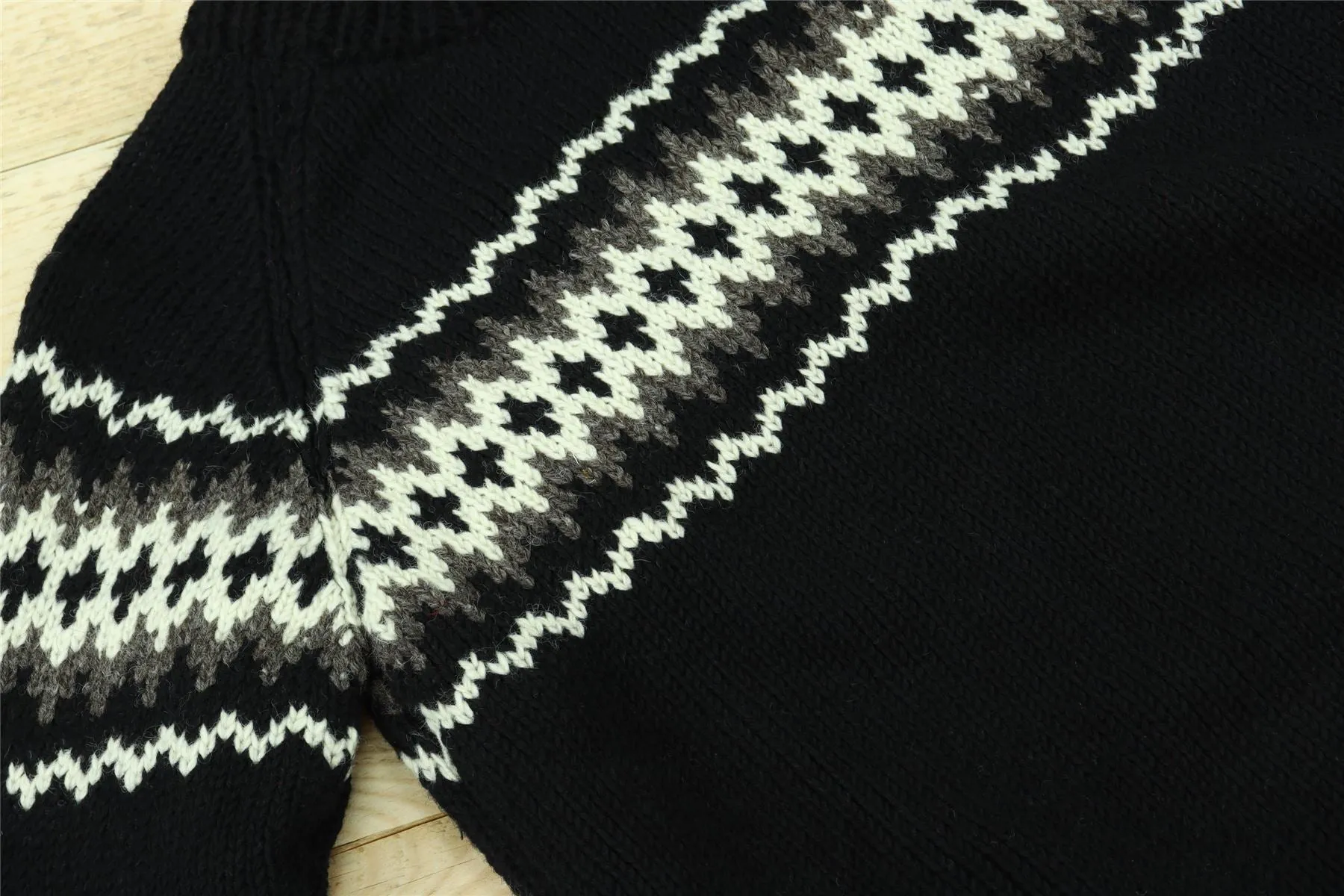 Hand Knitted Wool Jumper - Fairisle Black