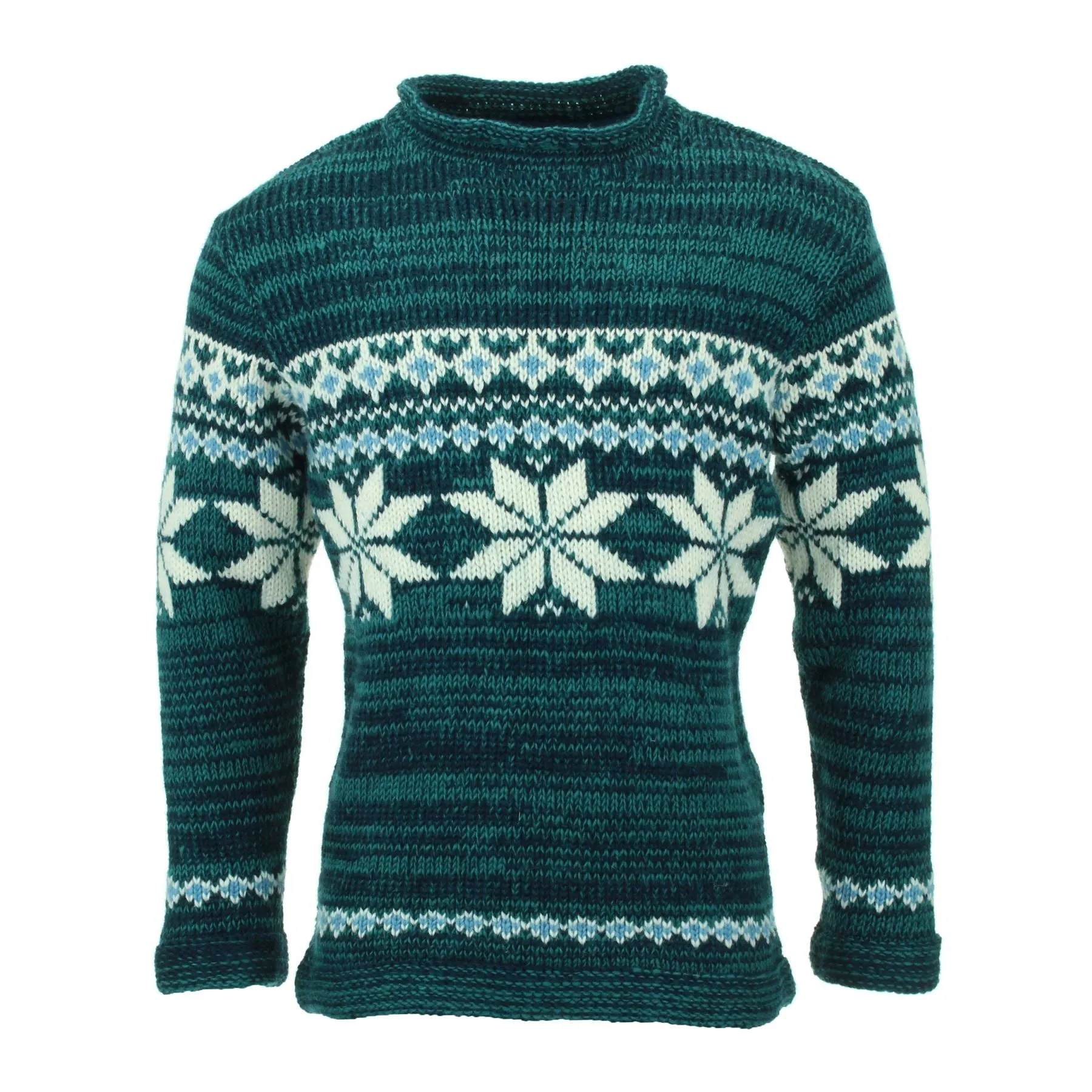 Hand Knitted Wool Jumper - Fairisle Teal