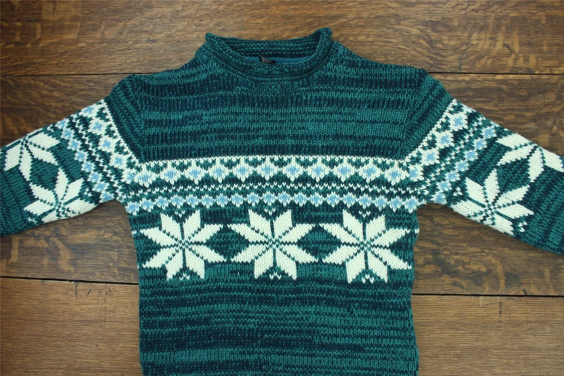 Hand Knitted Wool Jumper - Fairisle Teal