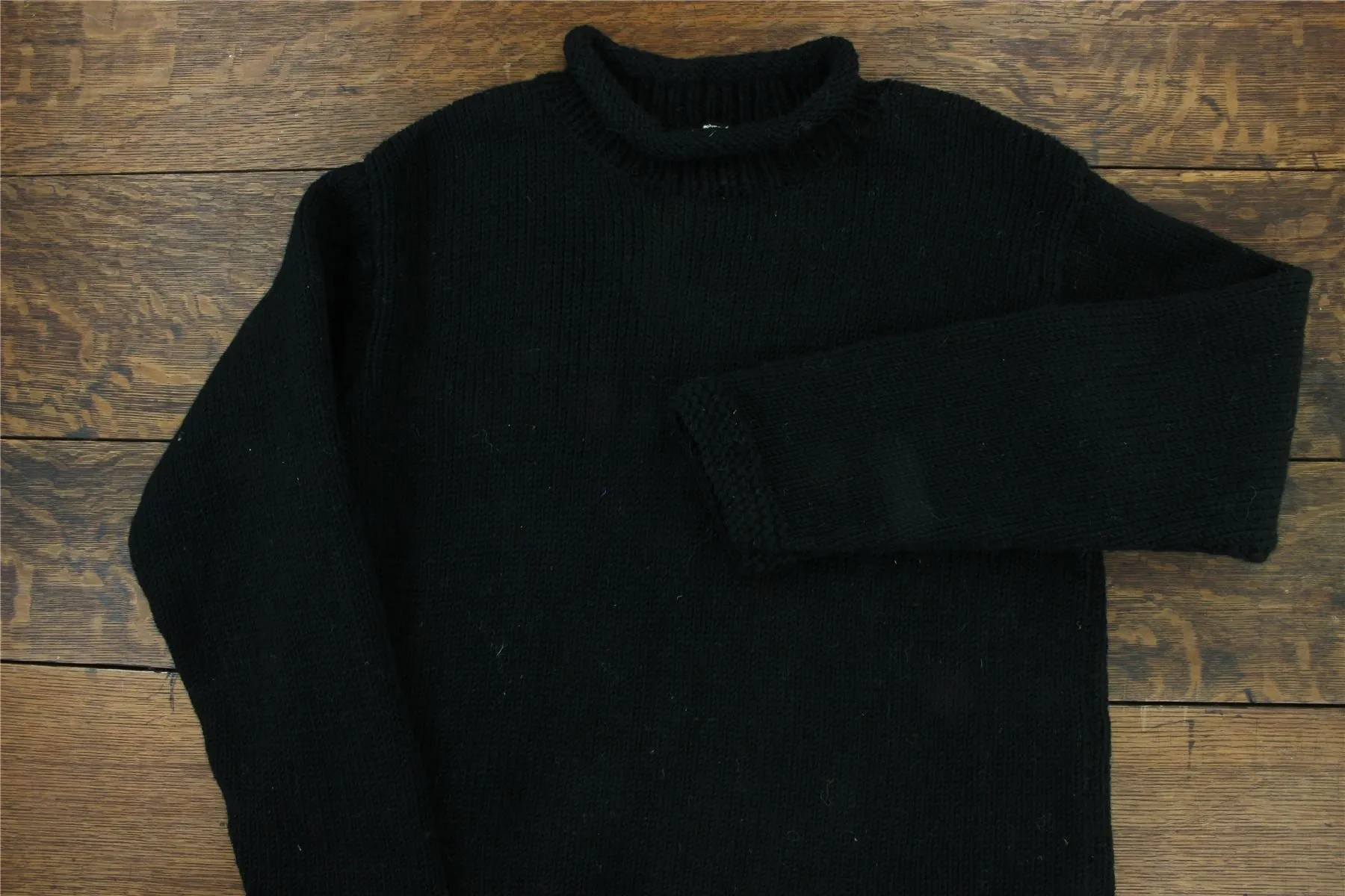 Hand Knitted Wool Jumper - Plain Black