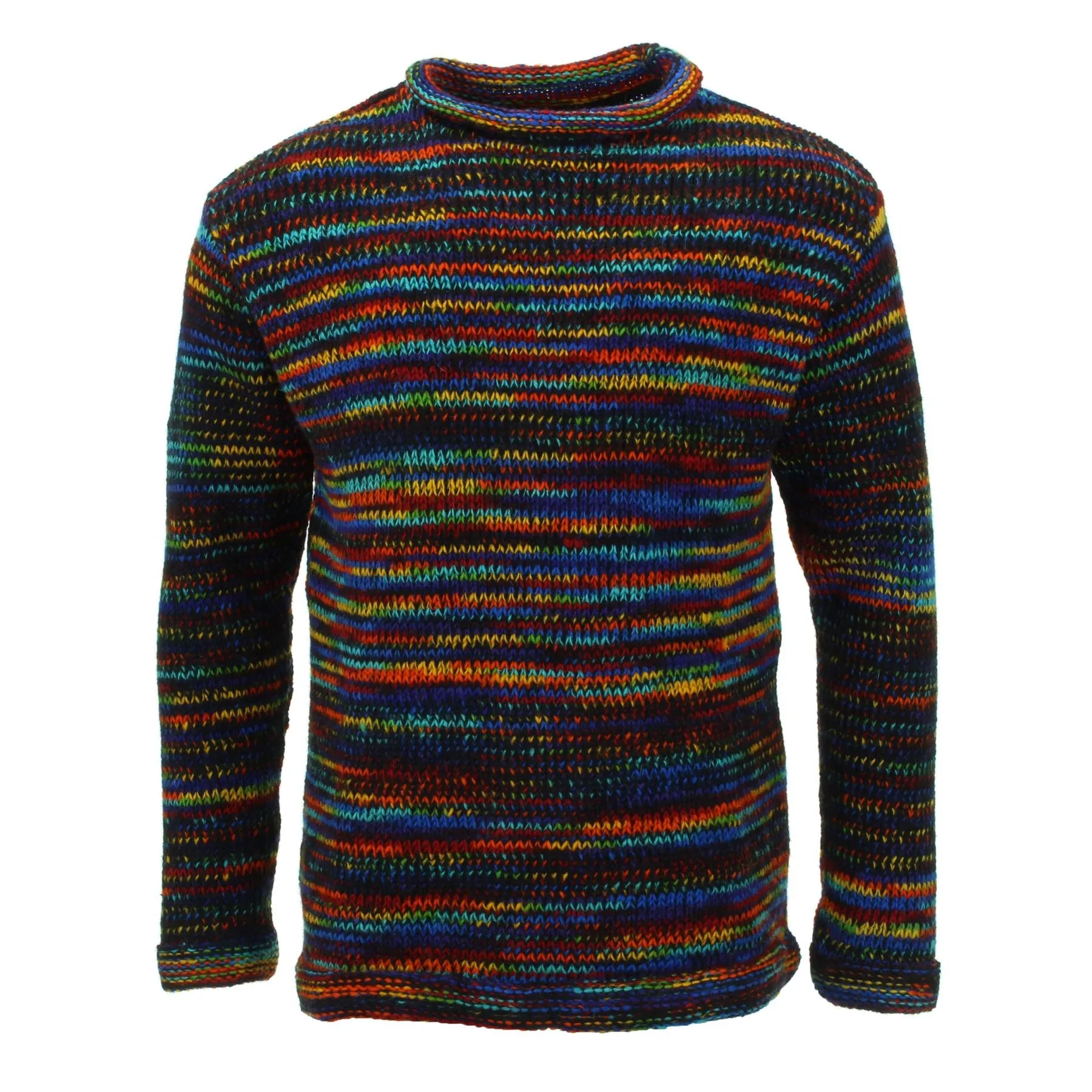 Hand Knitted Wool Jumper - SD Black Rainbow