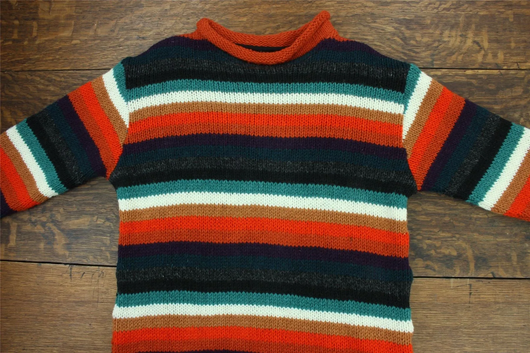 Hand Knitted Wool Jumper - Stripe Anu