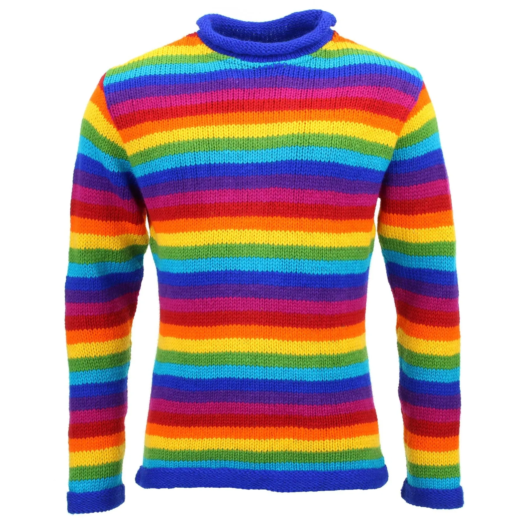 Hand Knitted Wool Jumper - Stripe Bright Rainbow