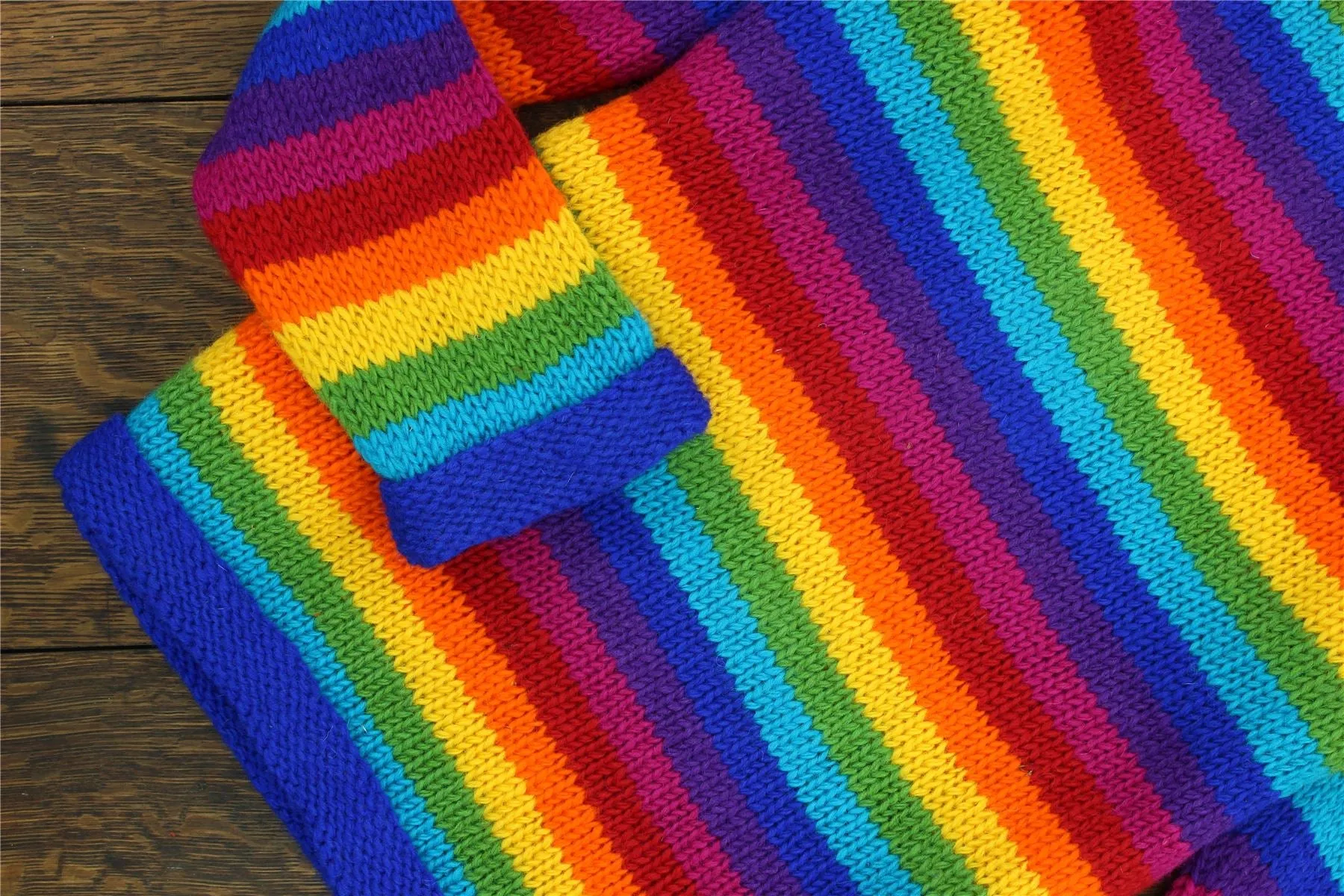 Hand Knitted Wool Jumper - Stripe Bright Rainbow