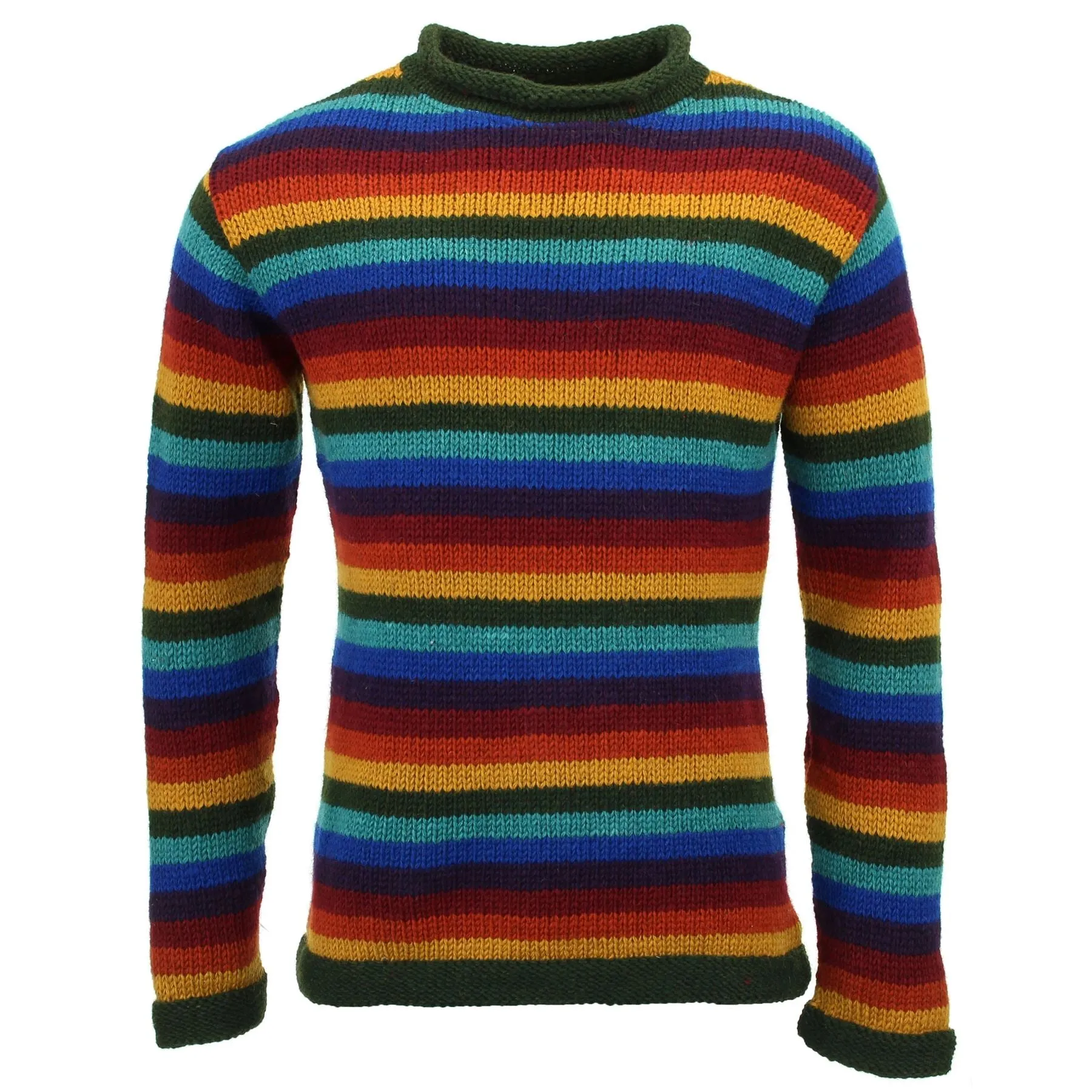 Hand Knitted Wool Jumper - Stripe Dark Rainbow