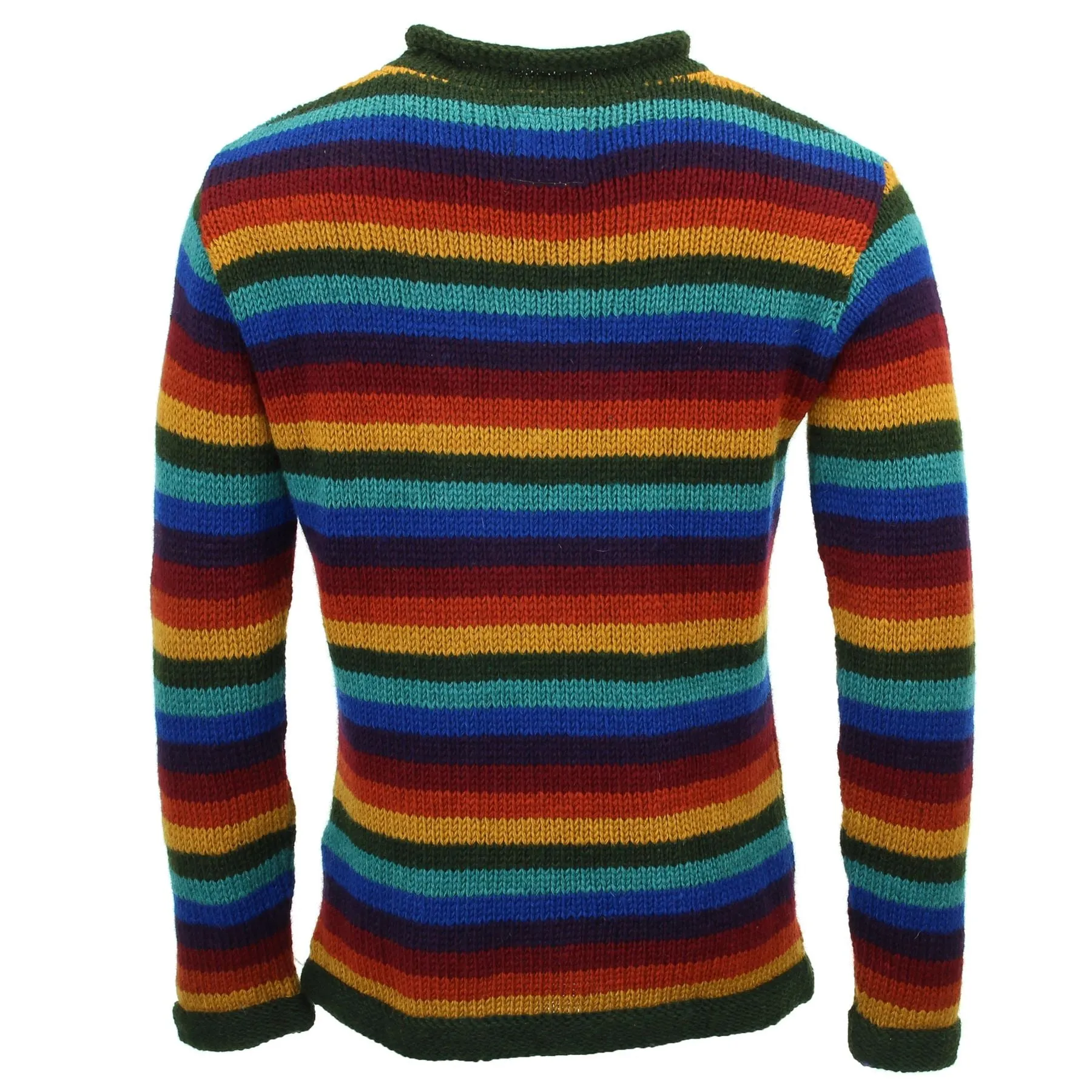 Hand Knitted Wool Jumper - Stripe Dark Rainbow