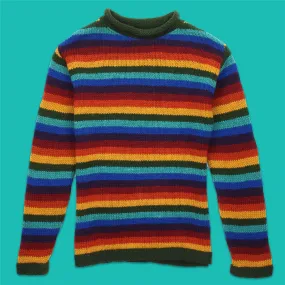 Hand Knitted Wool Jumper - Stripe Dark Rainbow