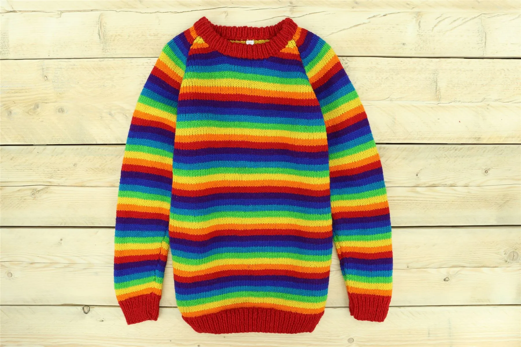 Hand Knitted Wool Jumper - Stripe Rainbow 1