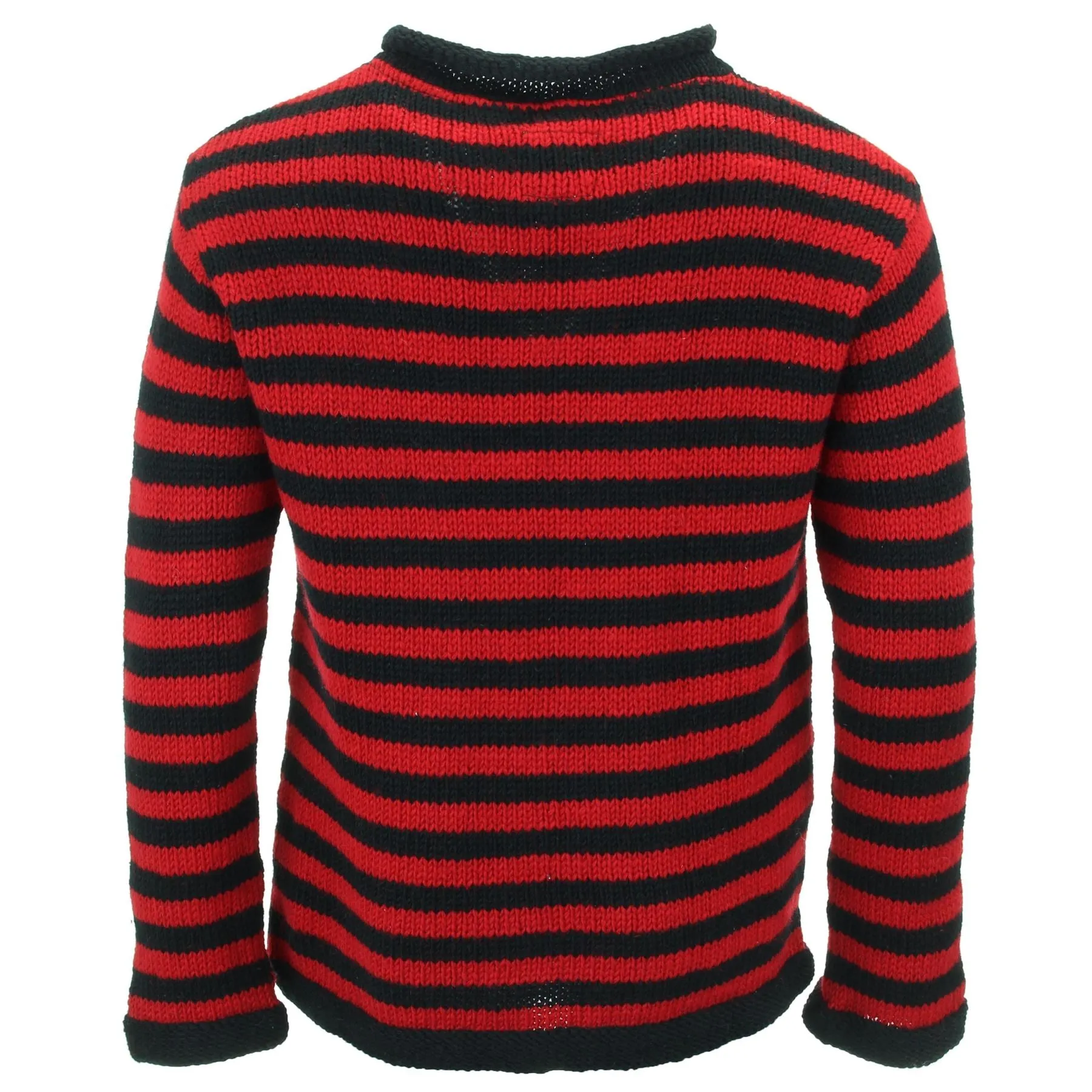 Hand Knitted Wool Jumper - Stripe Red Black