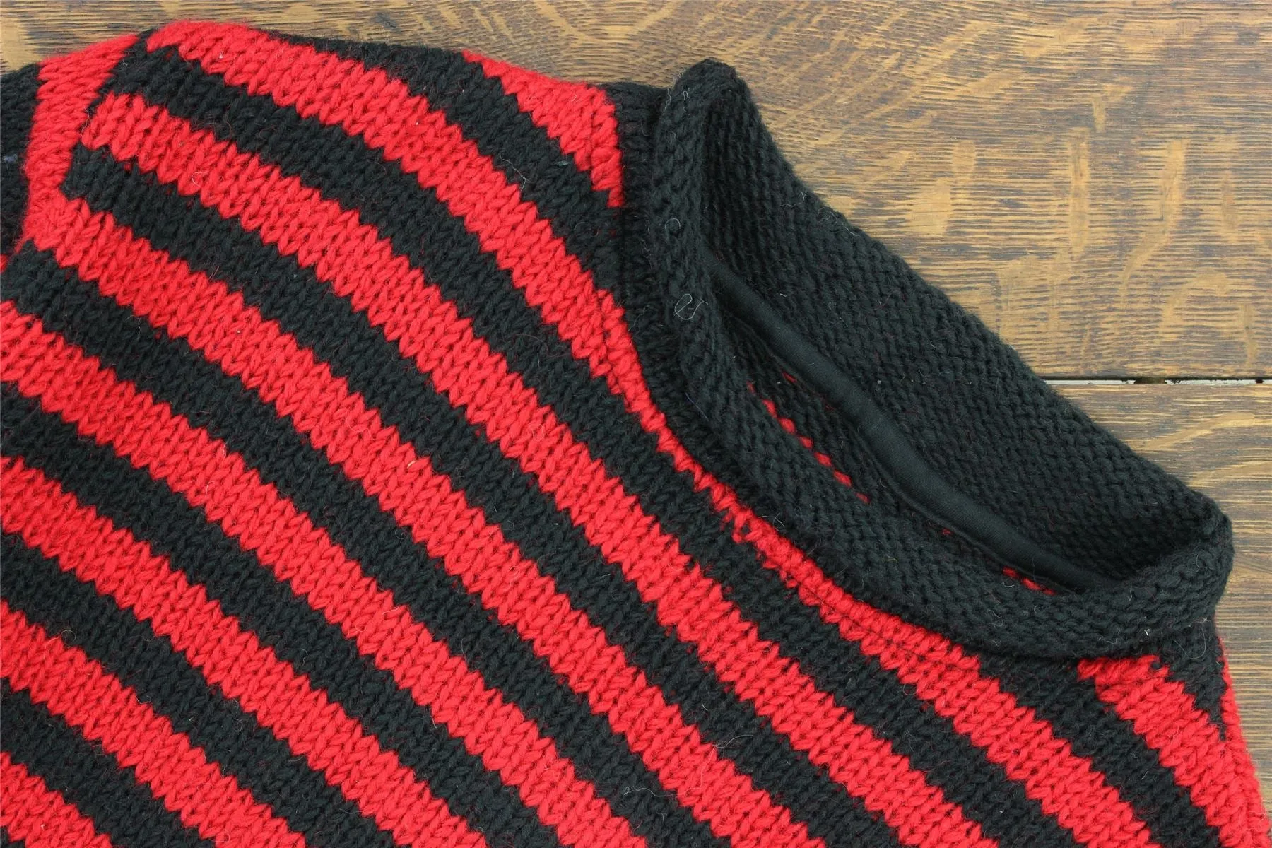 Hand Knitted Wool Jumper - Stripe Red Black