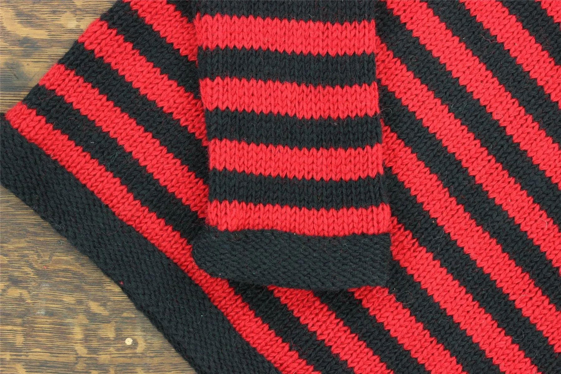 Hand Knitted Wool Jumper - Stripe Red Black