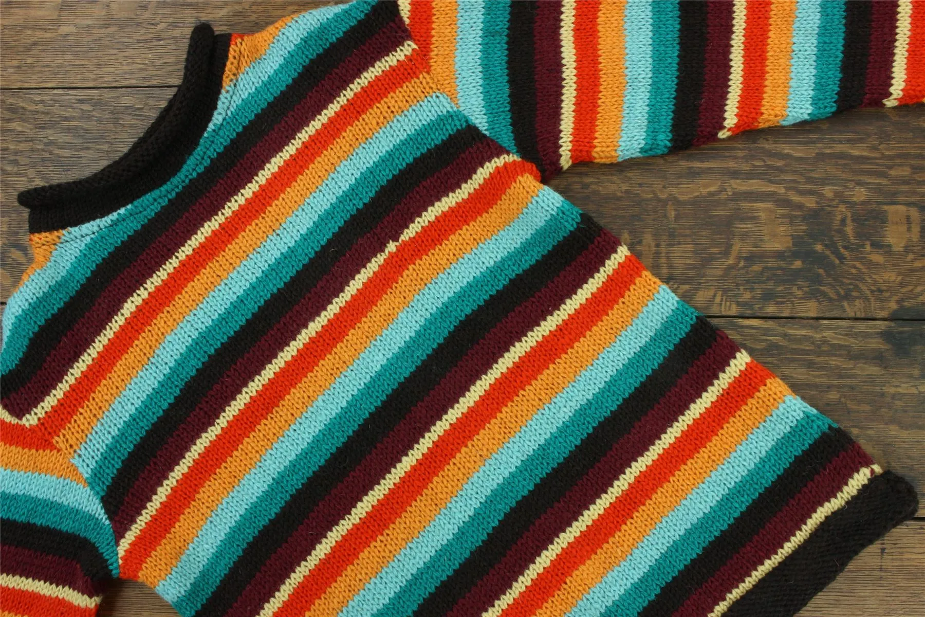 Hand Knitted Wool Jumper - Stripe Retro D