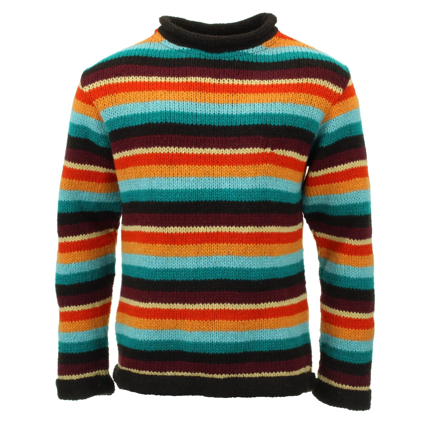 Hand Knitted Wool Jumper - Stripe Retro D