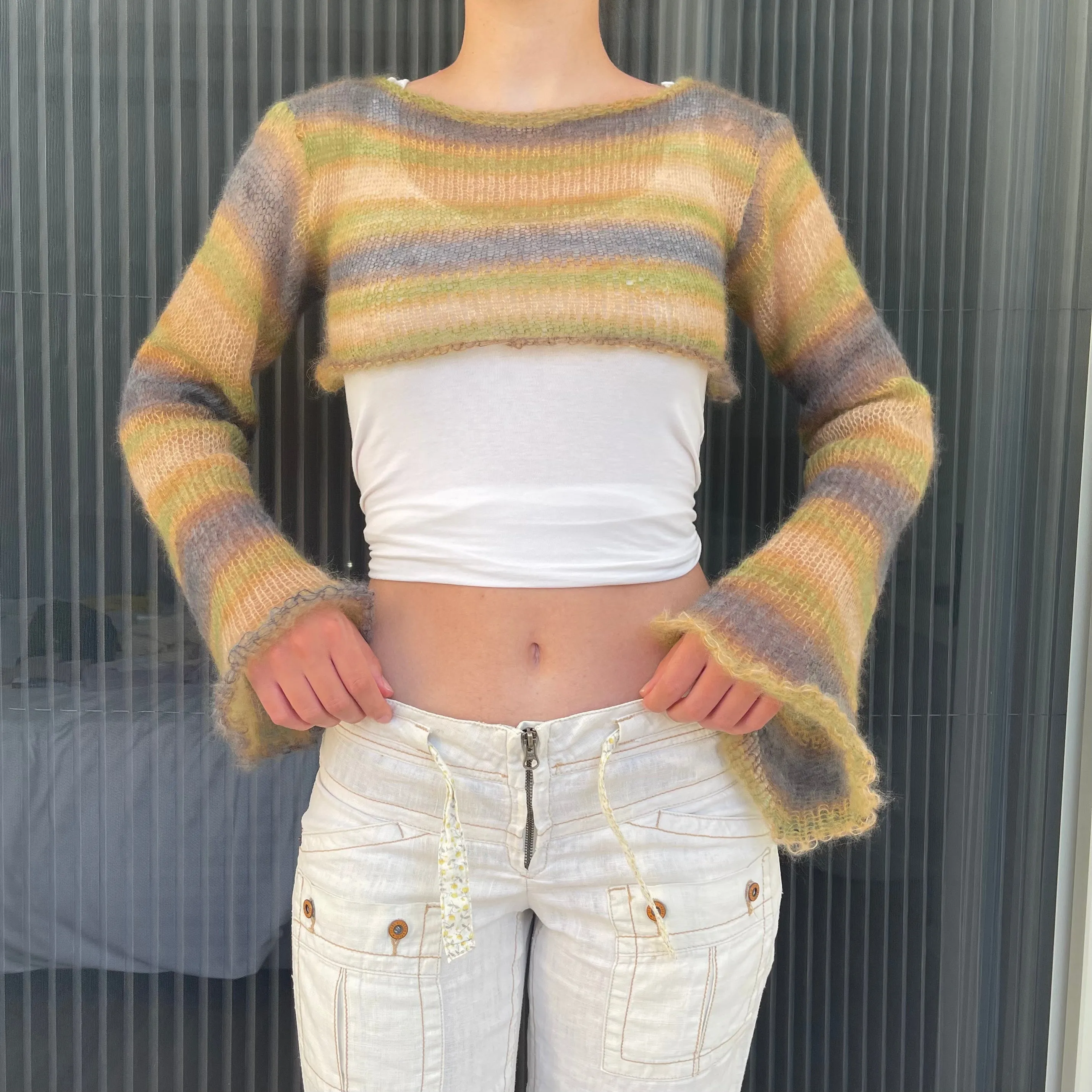 Handmade knitted mohair cropped jumper in ombré earth tones