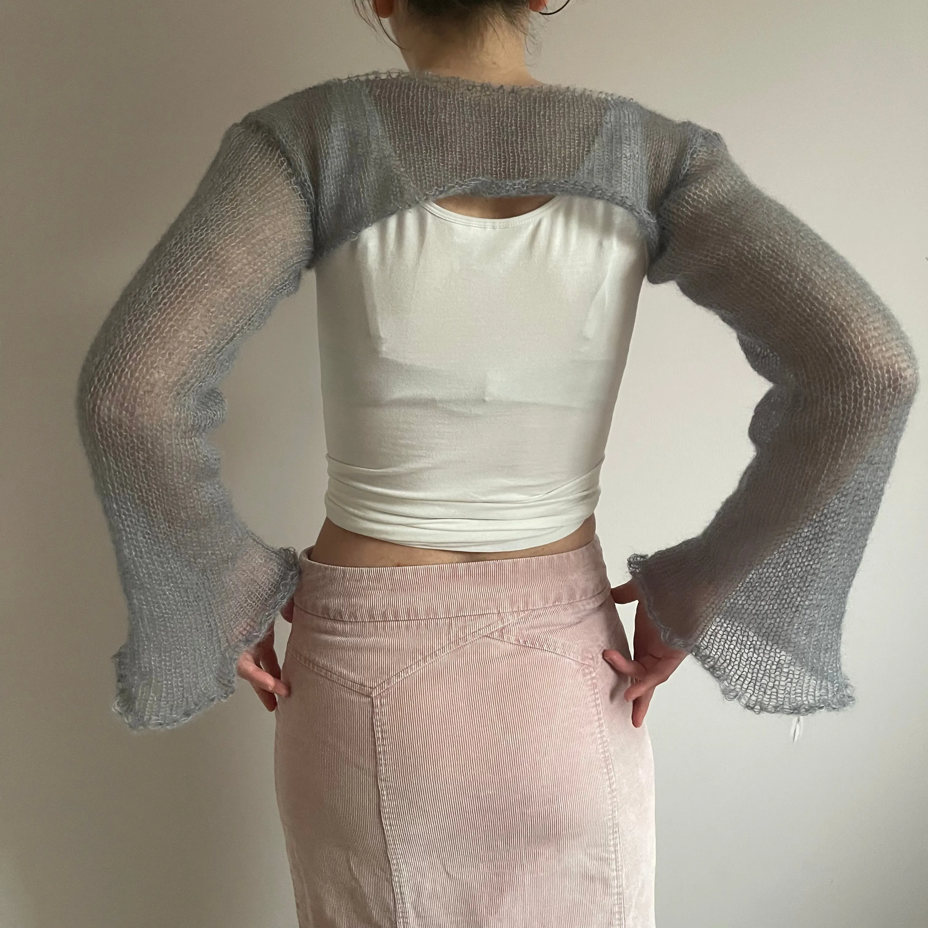 Handmade knitted ultra cropped mohair jumper / bolero in light grey