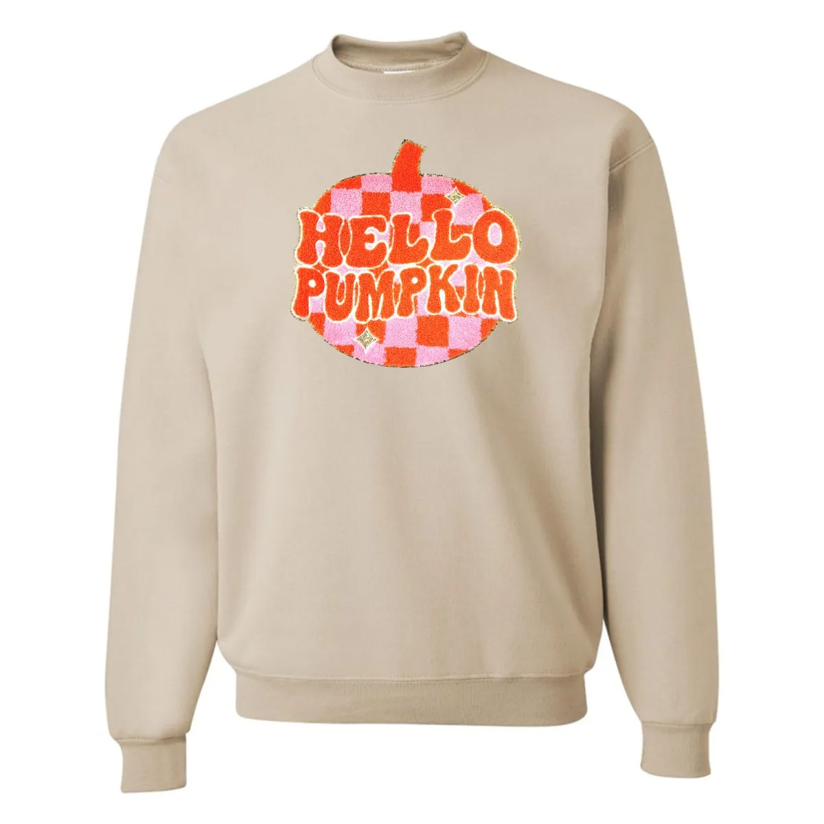 'Hello Pumpkin' Letter Patch Crewneck Sweatshirt