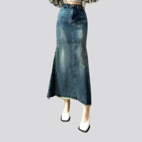 High-waist whiskered jeans skirt for ladies