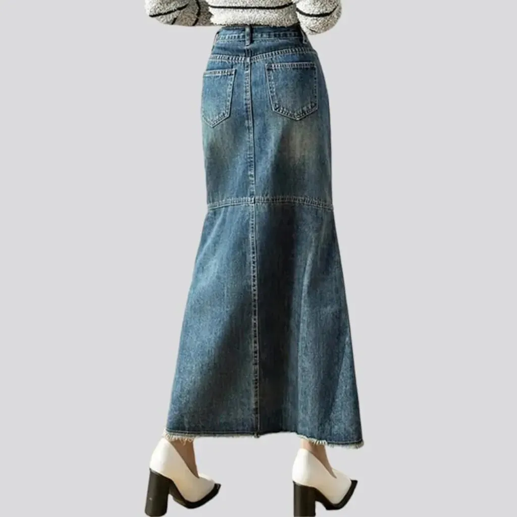 High-waist whiskered jeans skirt for ladies