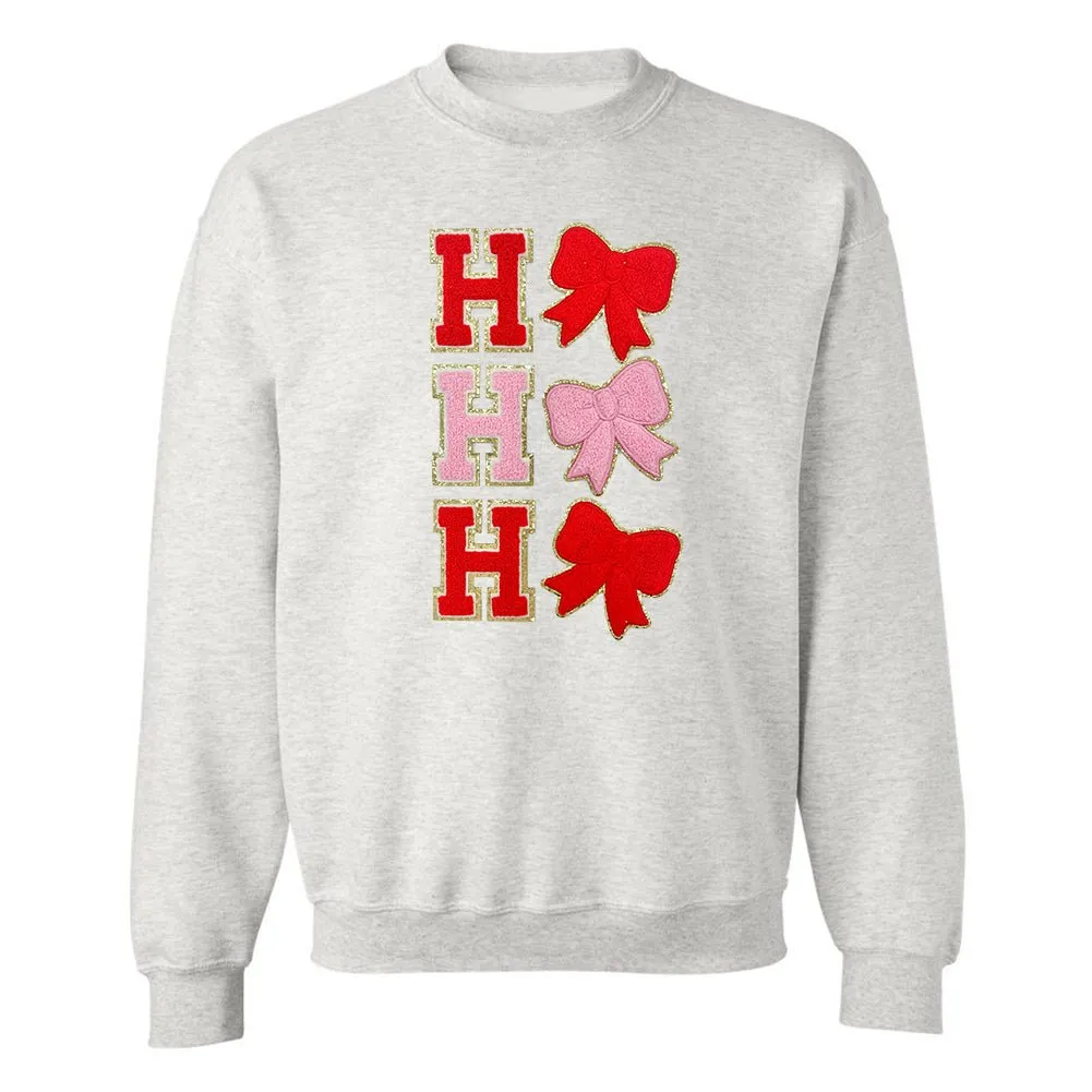 Ho Ho Ho Bows Letter Patch Crewneck Sweatshirt