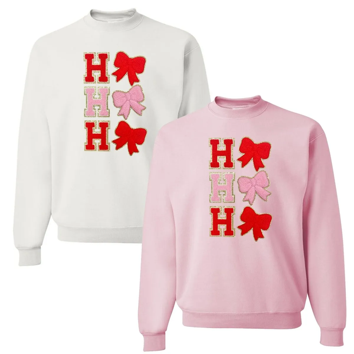 Ho Ho Ho Bows Letter Patch Crewneck Sweatshirt