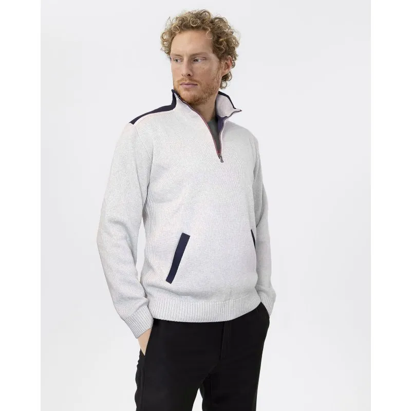 Holebrook Peter Windproof 1/4 Zip Cotton Mens Jumper - Light Grey Melange