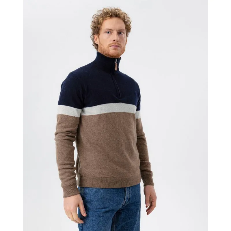 Holebrook Stellan Windproof Mens Merino 1/4 Zip Jumper - Walnut Multi Colour