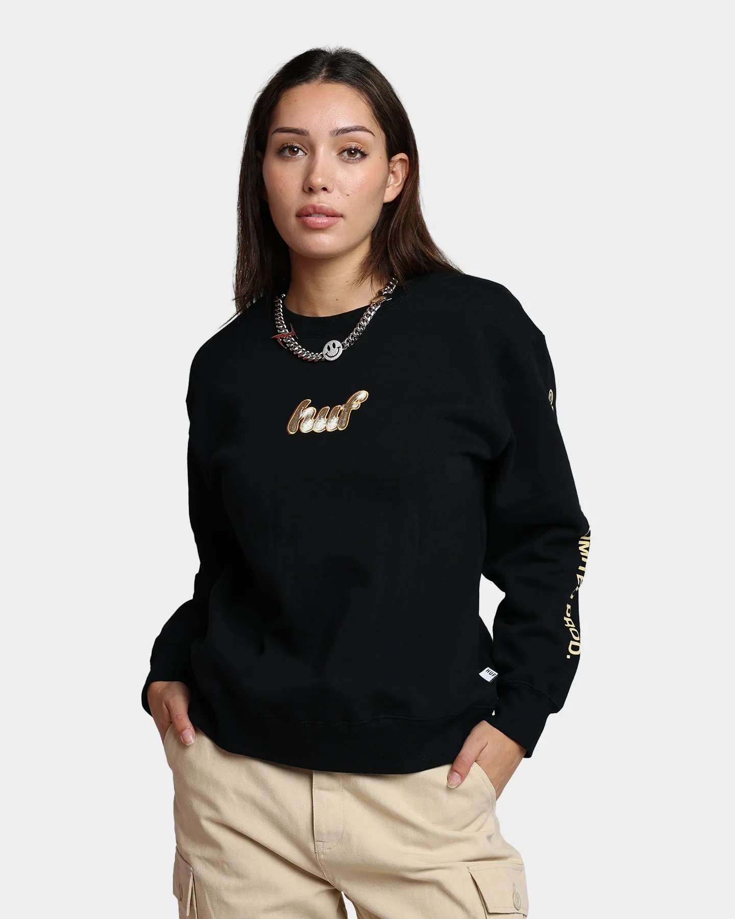 HUF Women's Italicized Crewneck Black