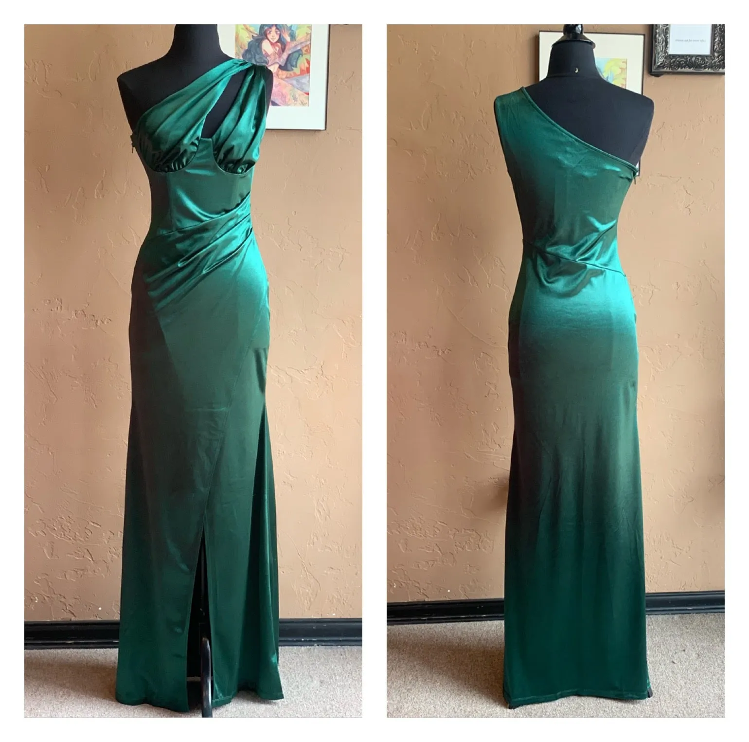 Huntergreen One Shoulder Floor Length Evening Maxi Gown