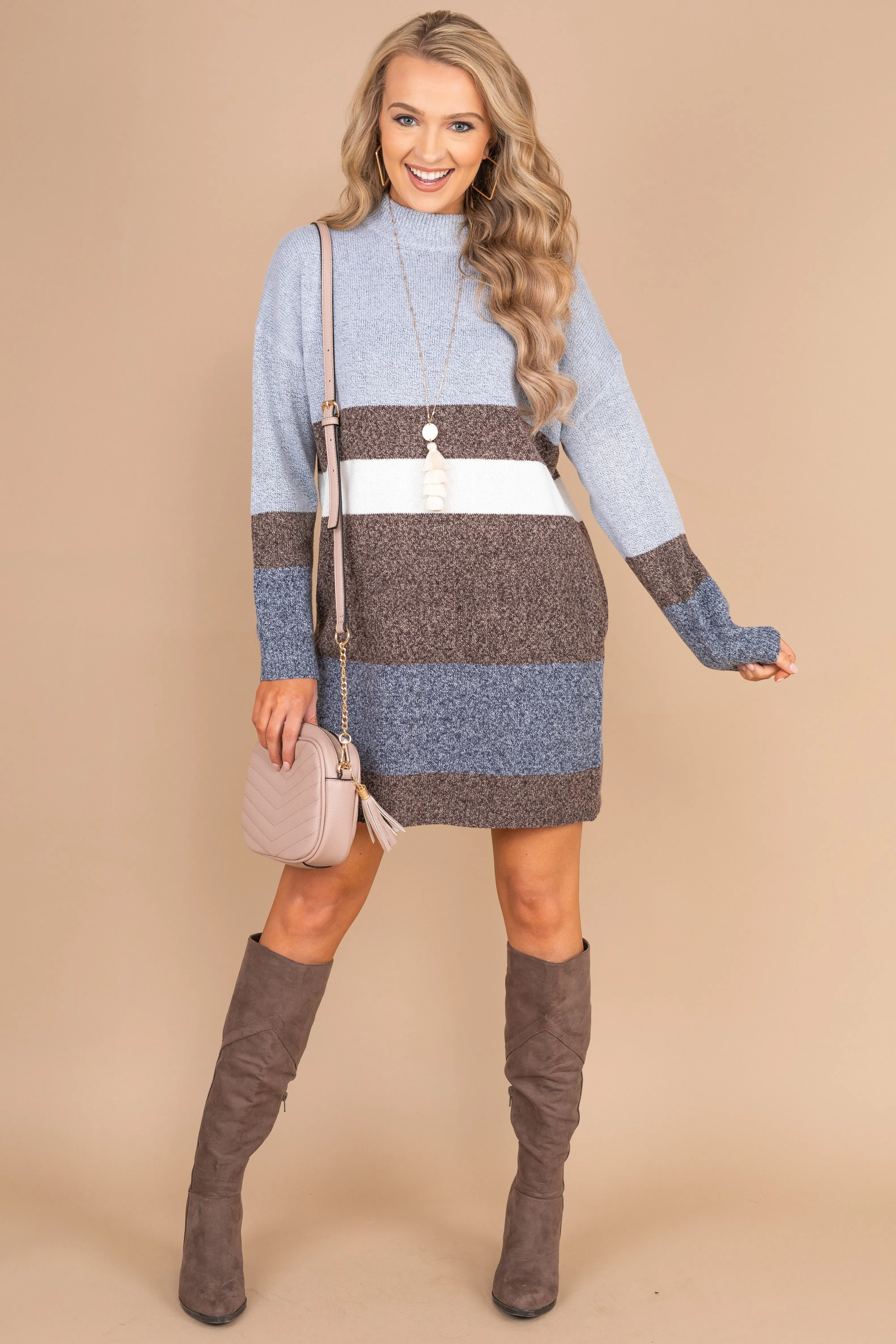 In The Clear Gray Colorblock Sweater Dress