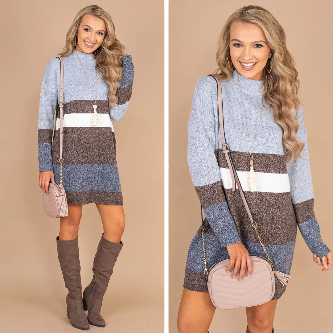 In The Clear Gray Colorblock Sweater Dress