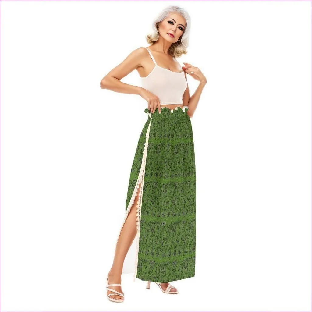 Intricate Womens Side Split Skirt - Army Green