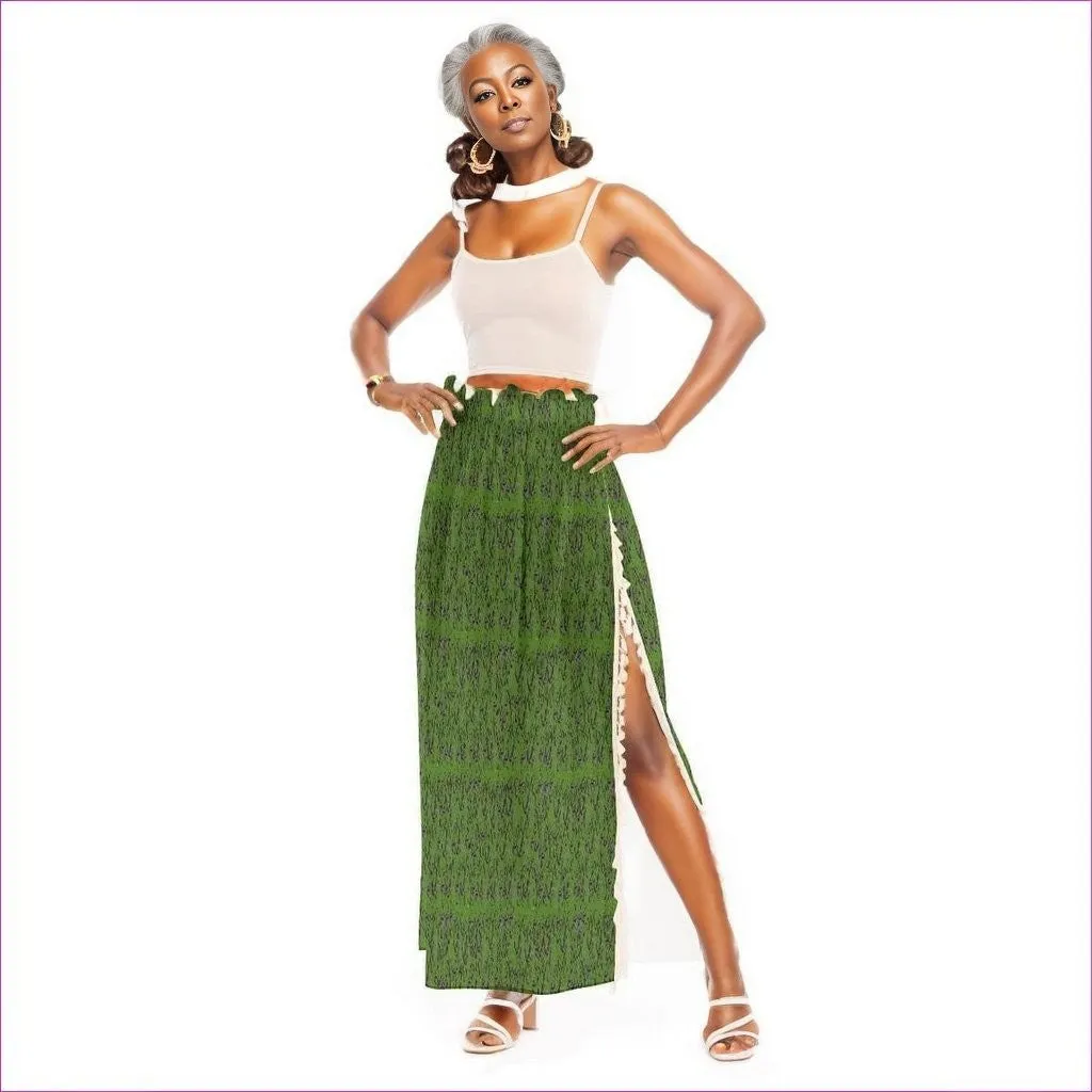 Intricate Womens Side Split Skirt - Army Green