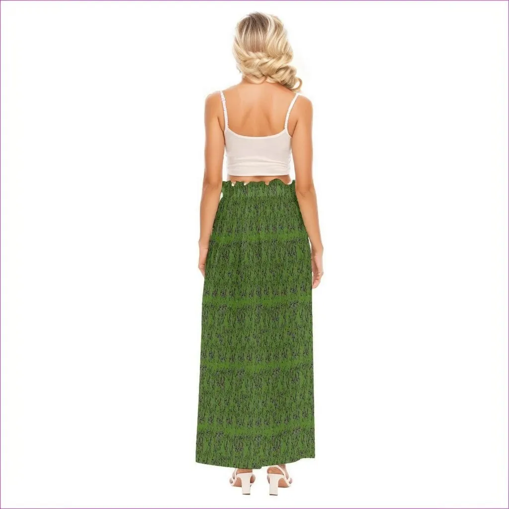 Intricate Womens Side Split Skirt - Army Green