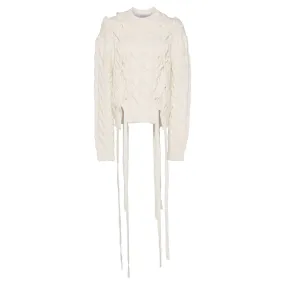 Ivory Ribbon Tie Knit Pullover