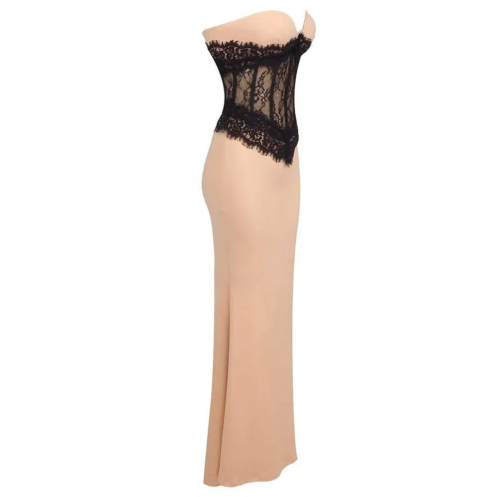 Jade Strapless Bustier Lace Corset  Maxi Dress