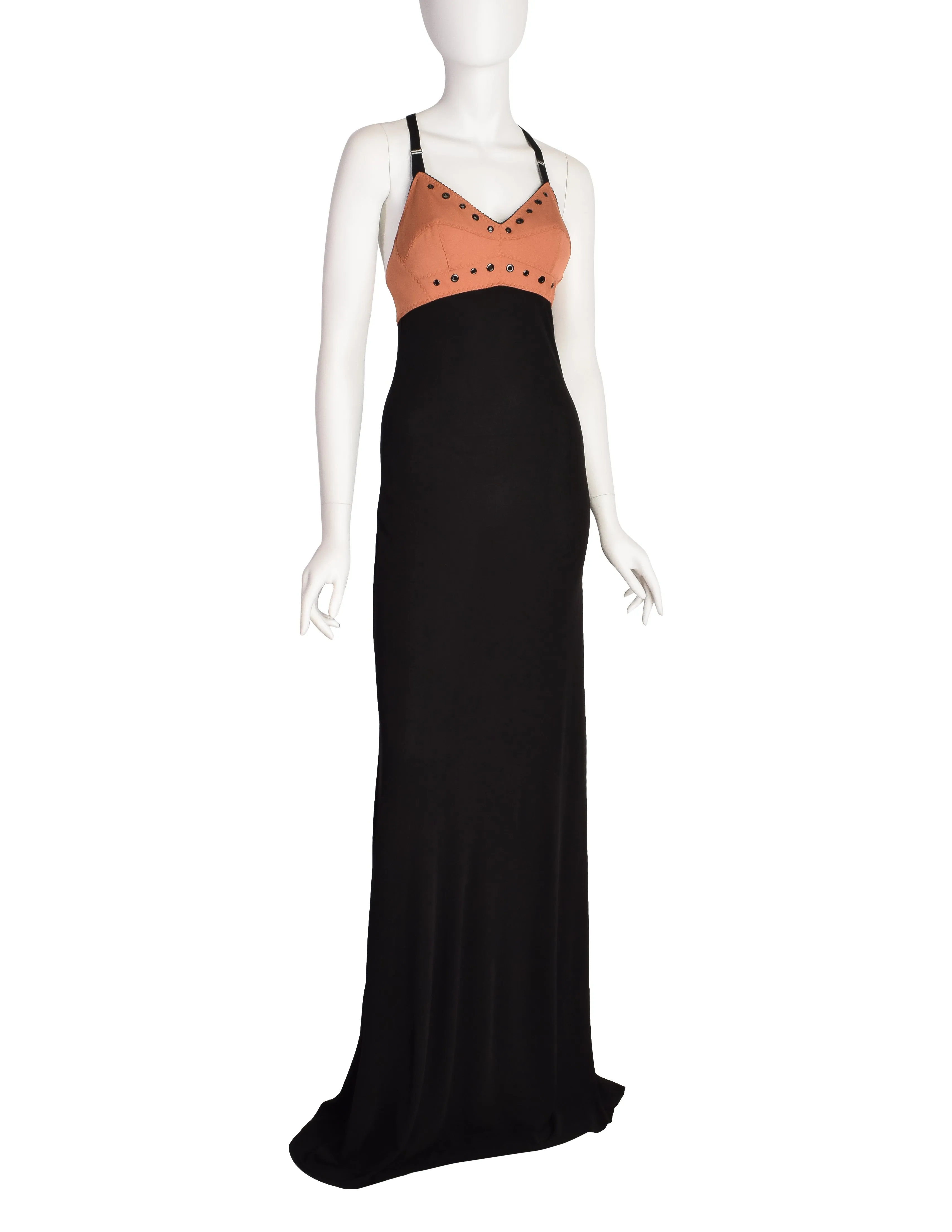 Jean Paul Gaultier Vintage Black Pink 'Bullet Bra' Full Length Maxi Dress