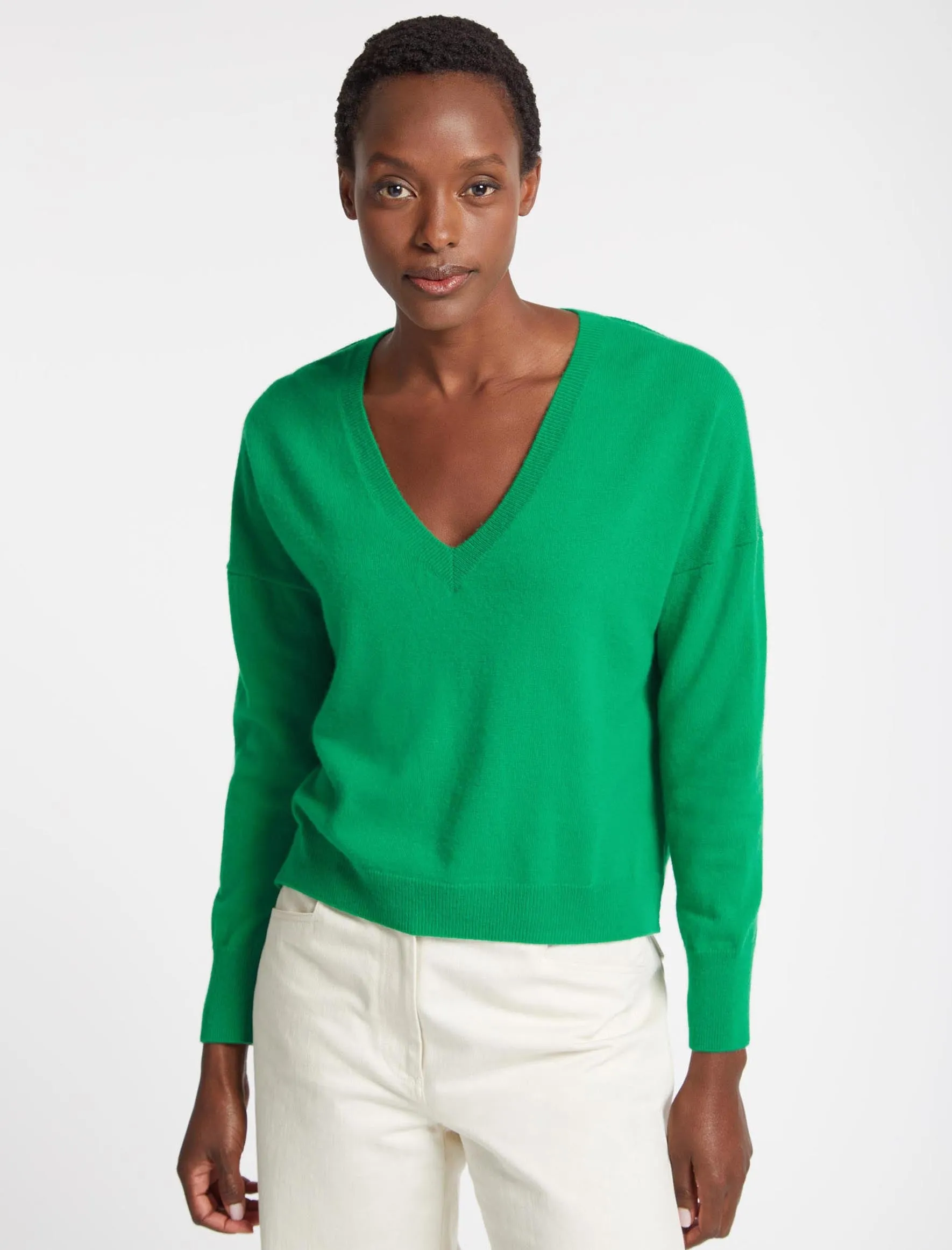 Joely Cashmere Curved Hem Boxy Jumper - Emerald Green