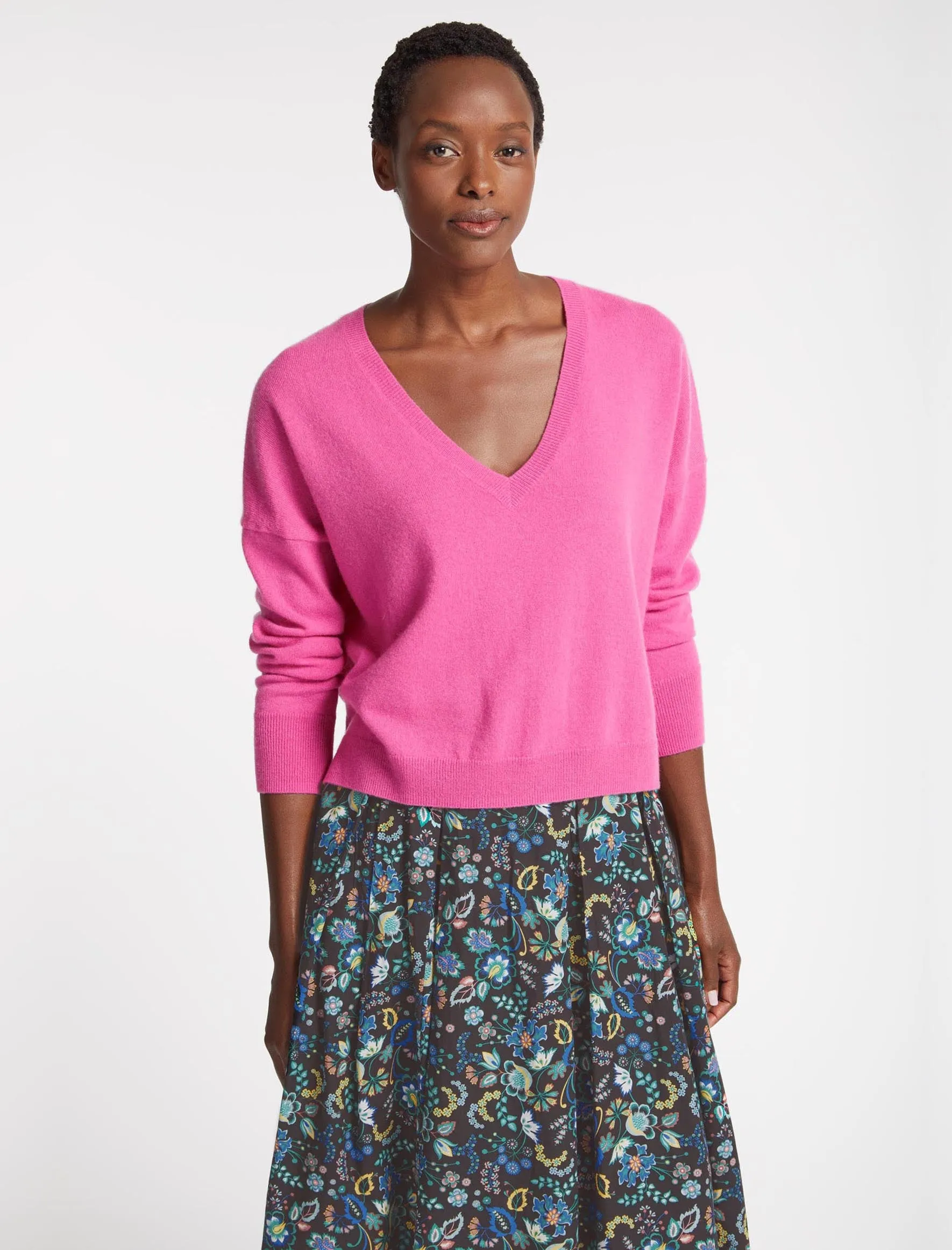 Joely Cashmere Curved Hem Boxy Jumper - Hot Pink