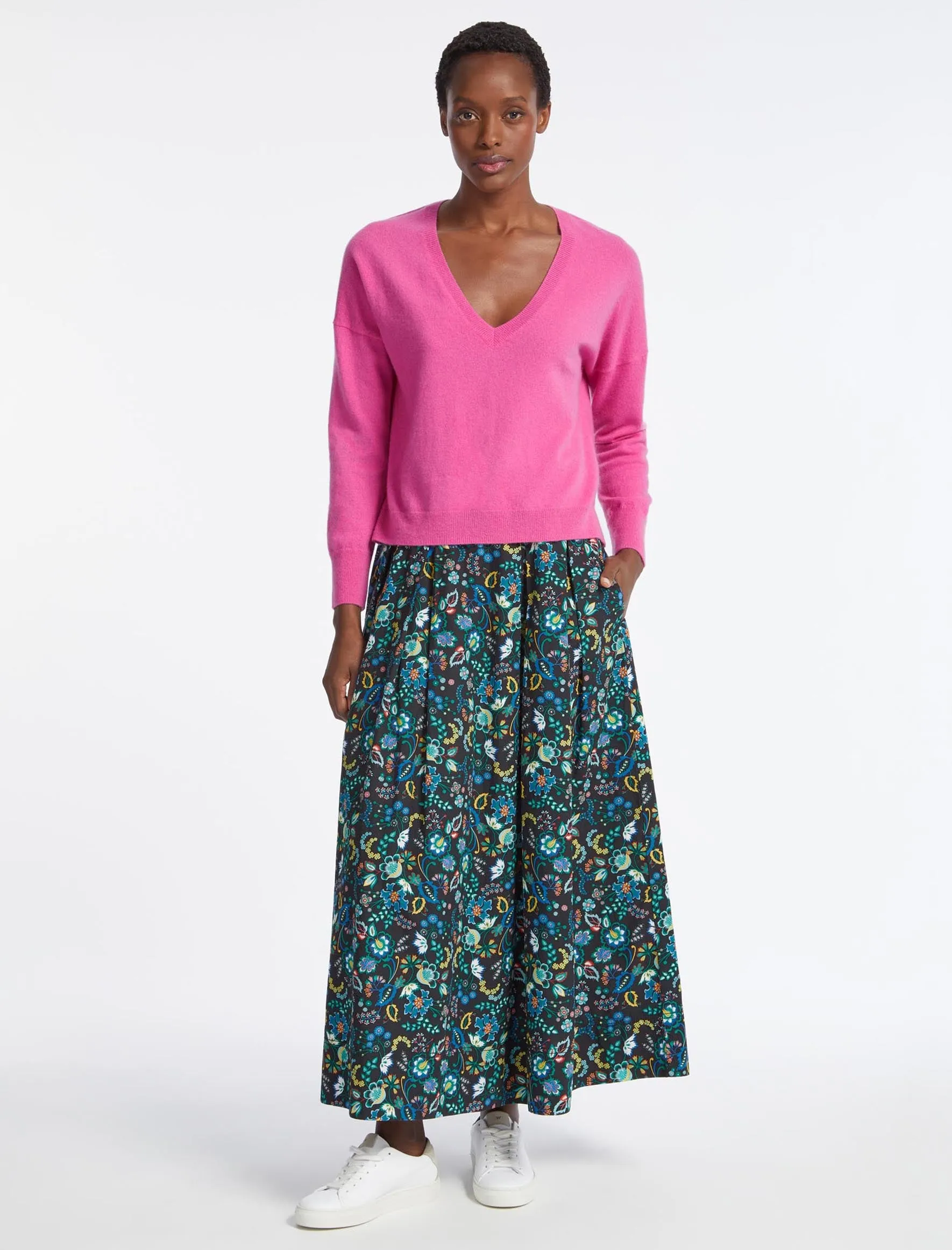 Joely Cashmere Curved Hem Boxy Jumper - Hot Pink