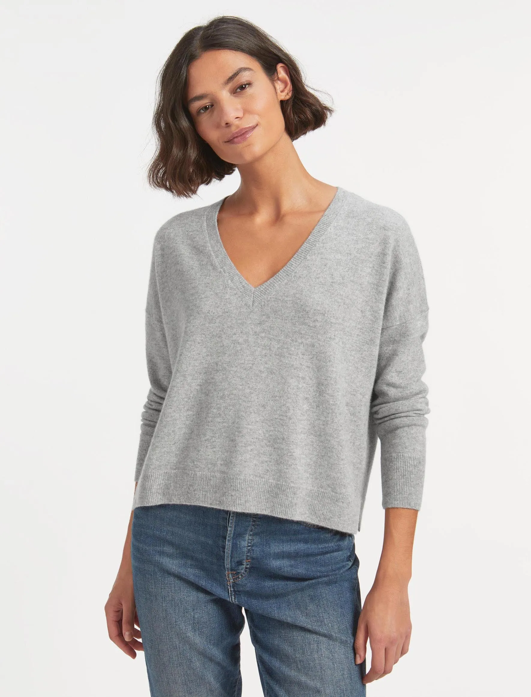 Joely Cashmere Curved Hem Boxy Jumper - Light Grey