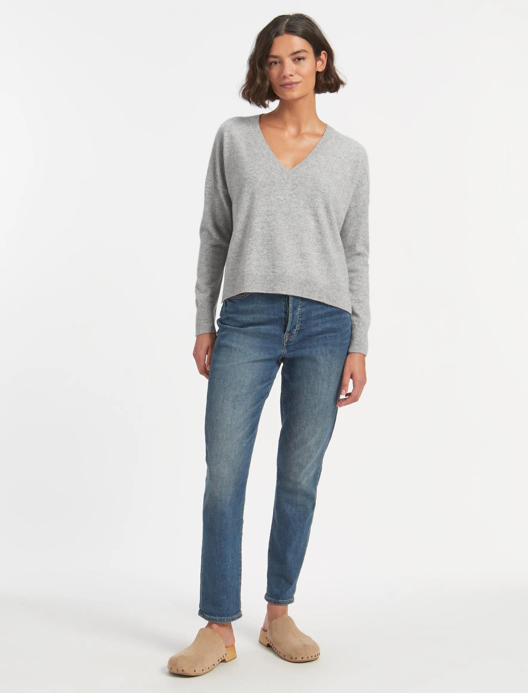 Joely Cashmere Curved Hem Boxy Jumper - Light Grey