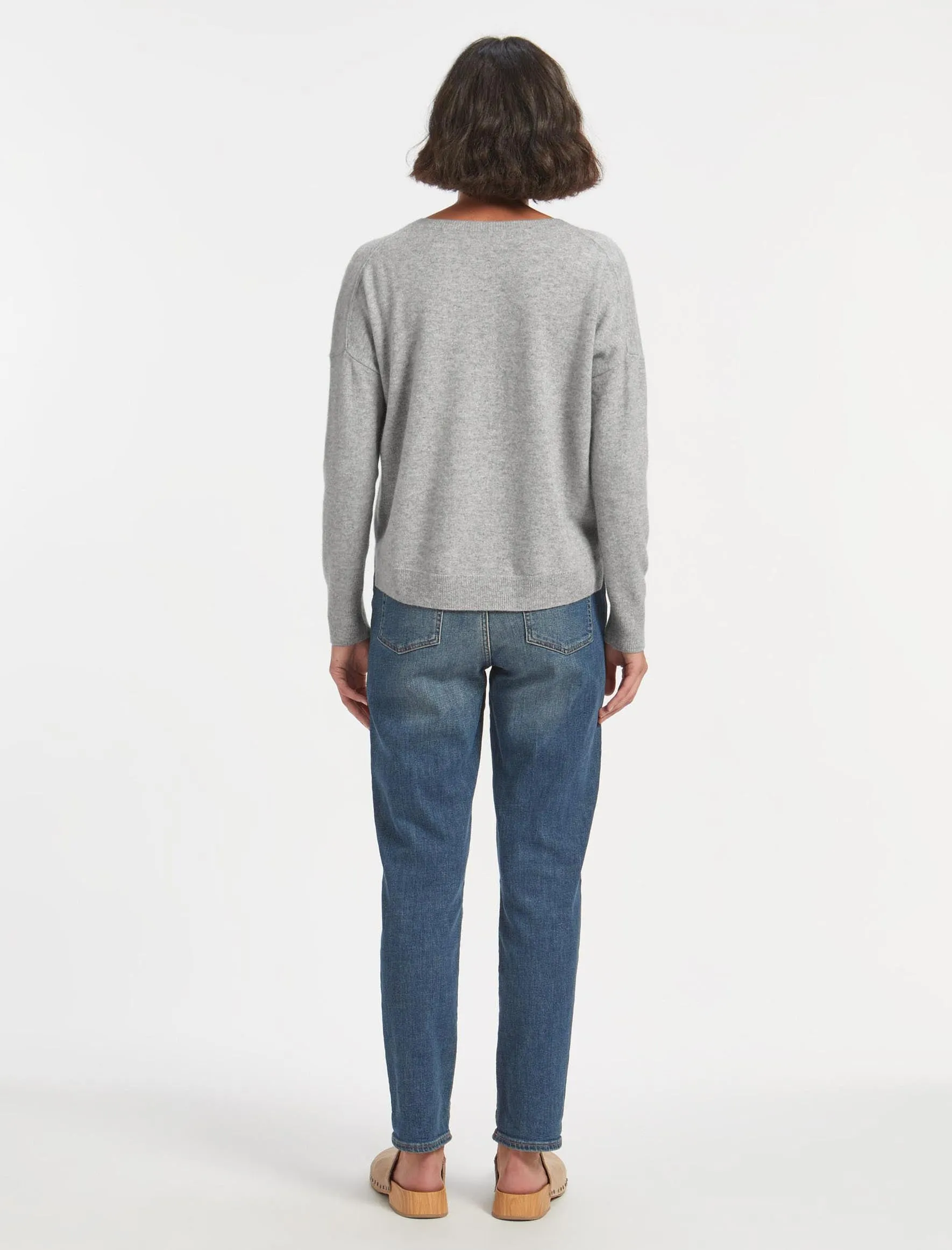 Joely Cashmere Curved Hem Boxy Jumper - Light Grey