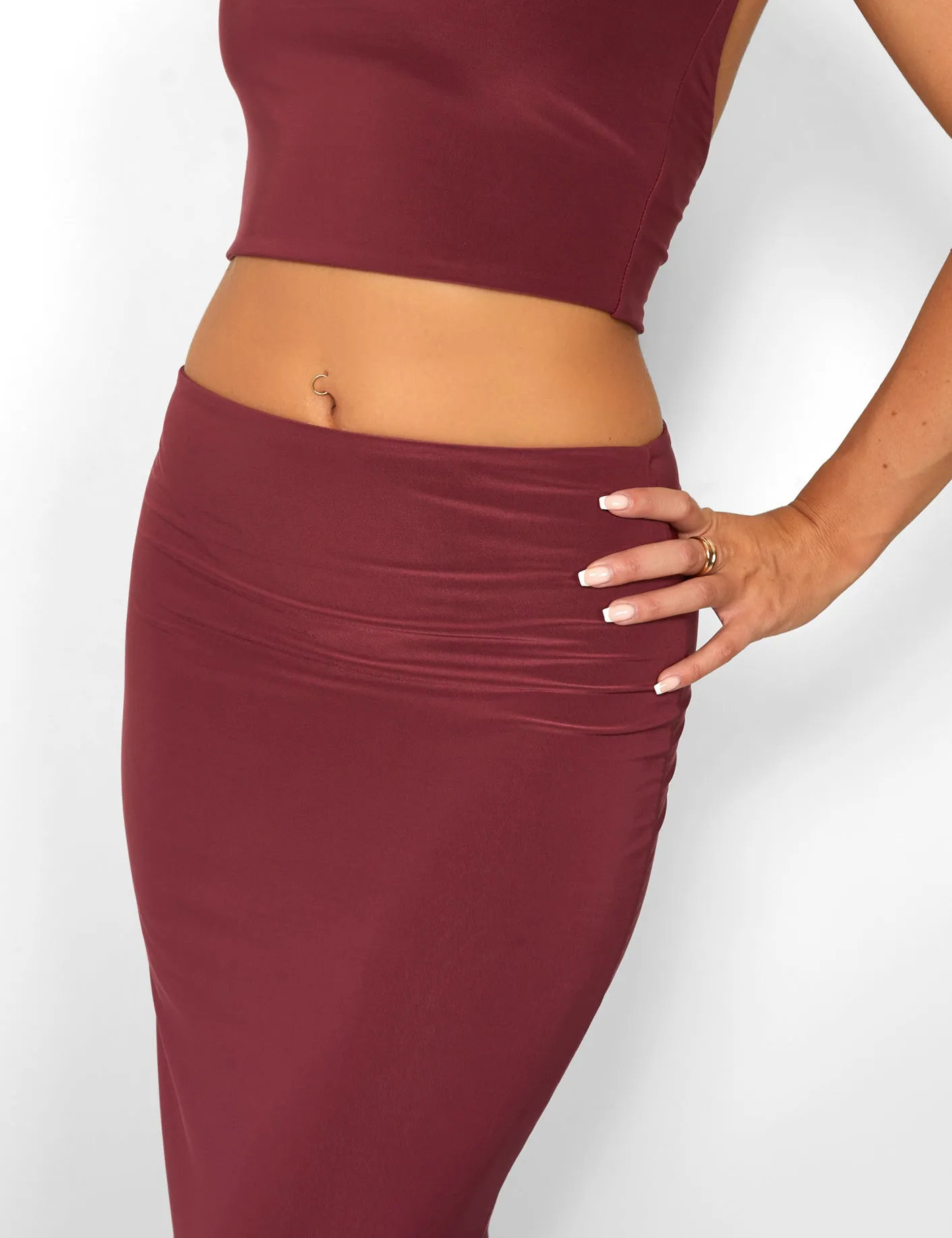 Kaiia Slinky Column Maxi Skirt Co-ord in Burgundy