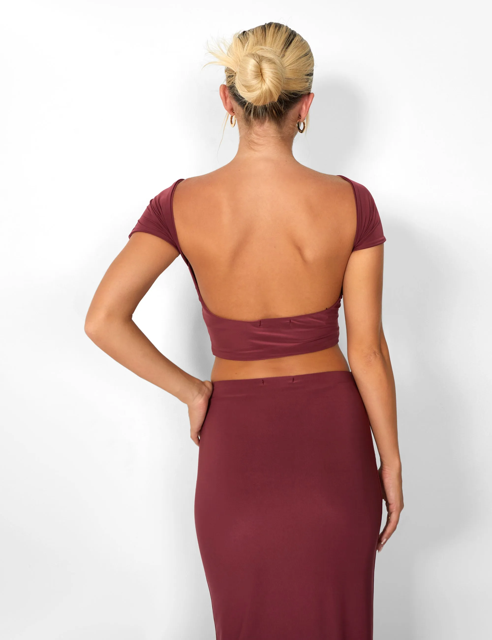 Kaiia Slinky Column Maxi Skirt Co-ord in Burgundy