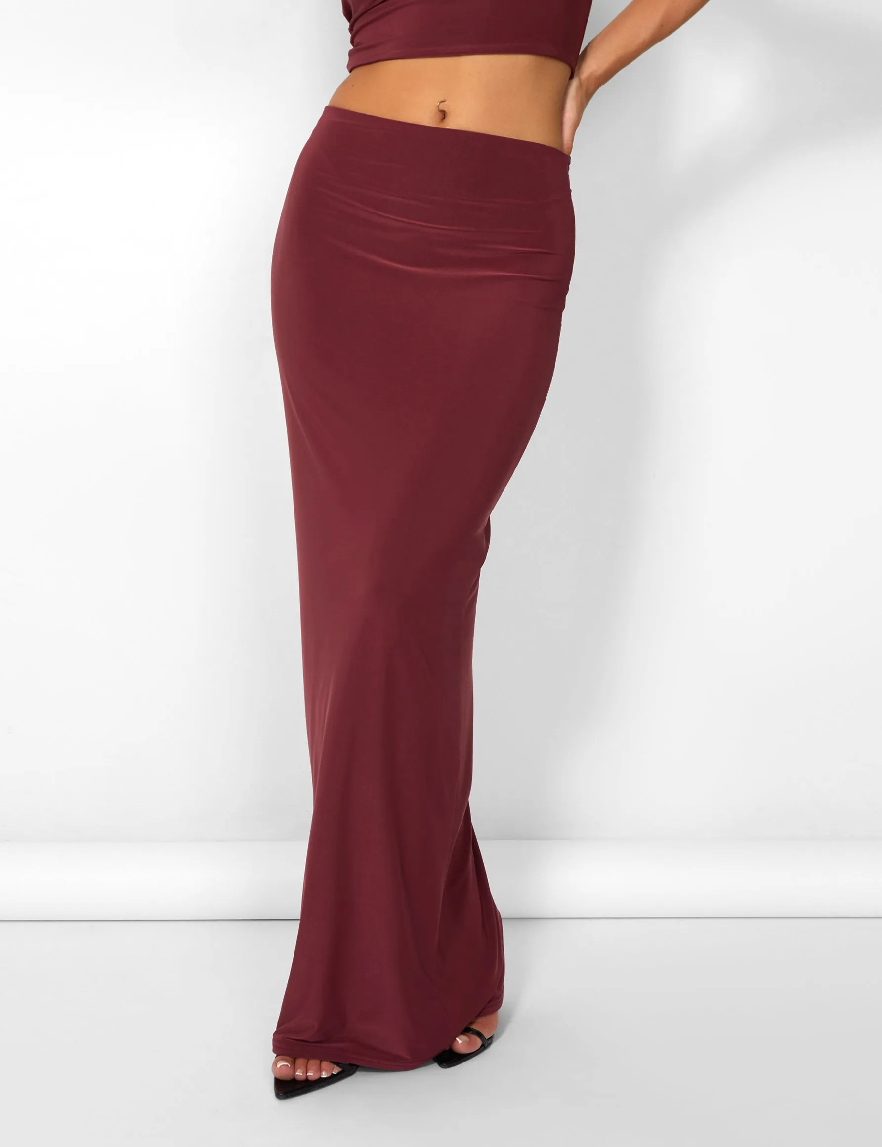 Kaiia Slinky Column Maxi Skirt Co-ord in Burgundy